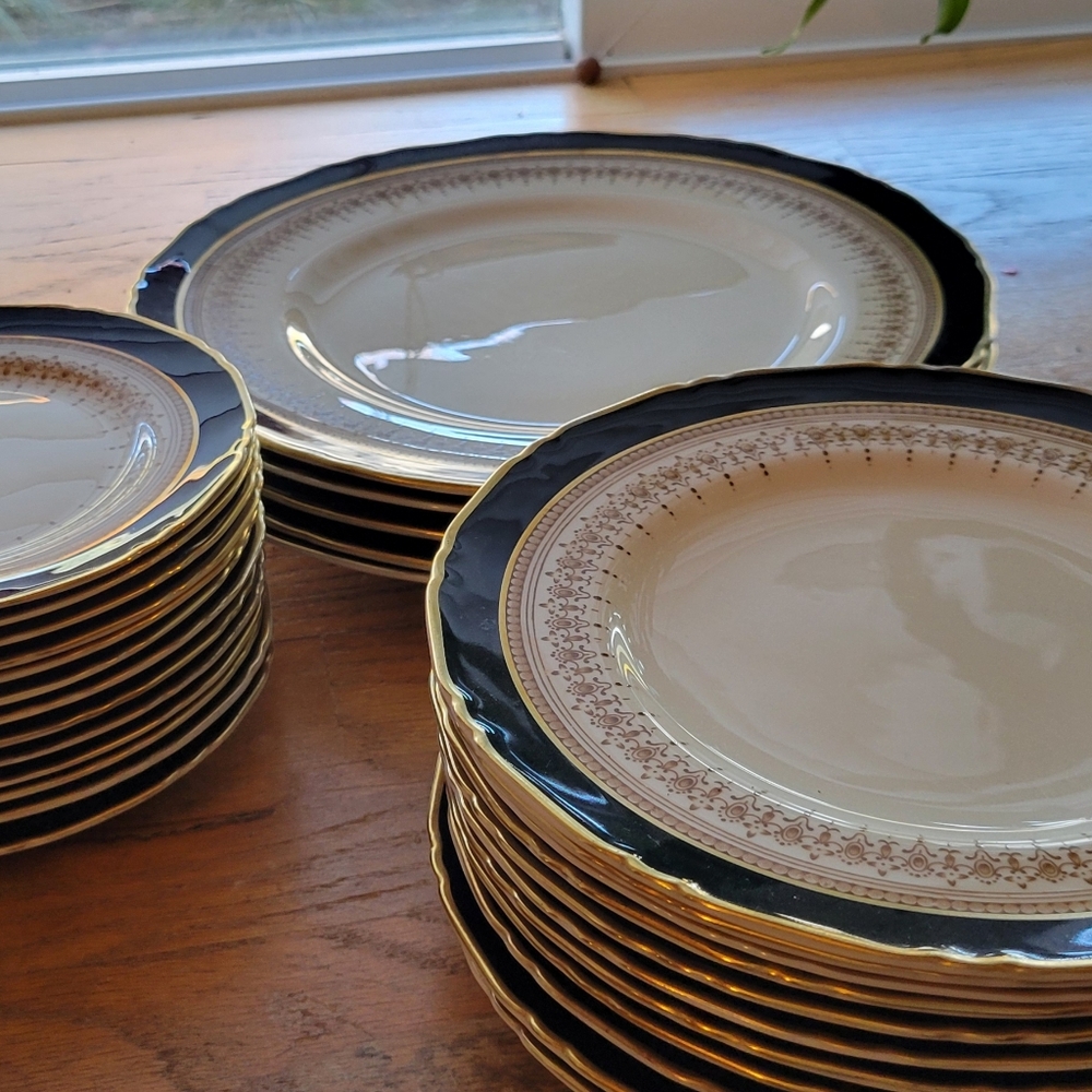 Royal Worcester Gold and Navy Dinnerware Set